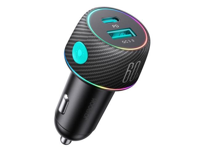 Best JOYROOM JR-CCN01 60W USB+USB-C / Type-C Multi-color Car Charger with Light Button In Pakistan