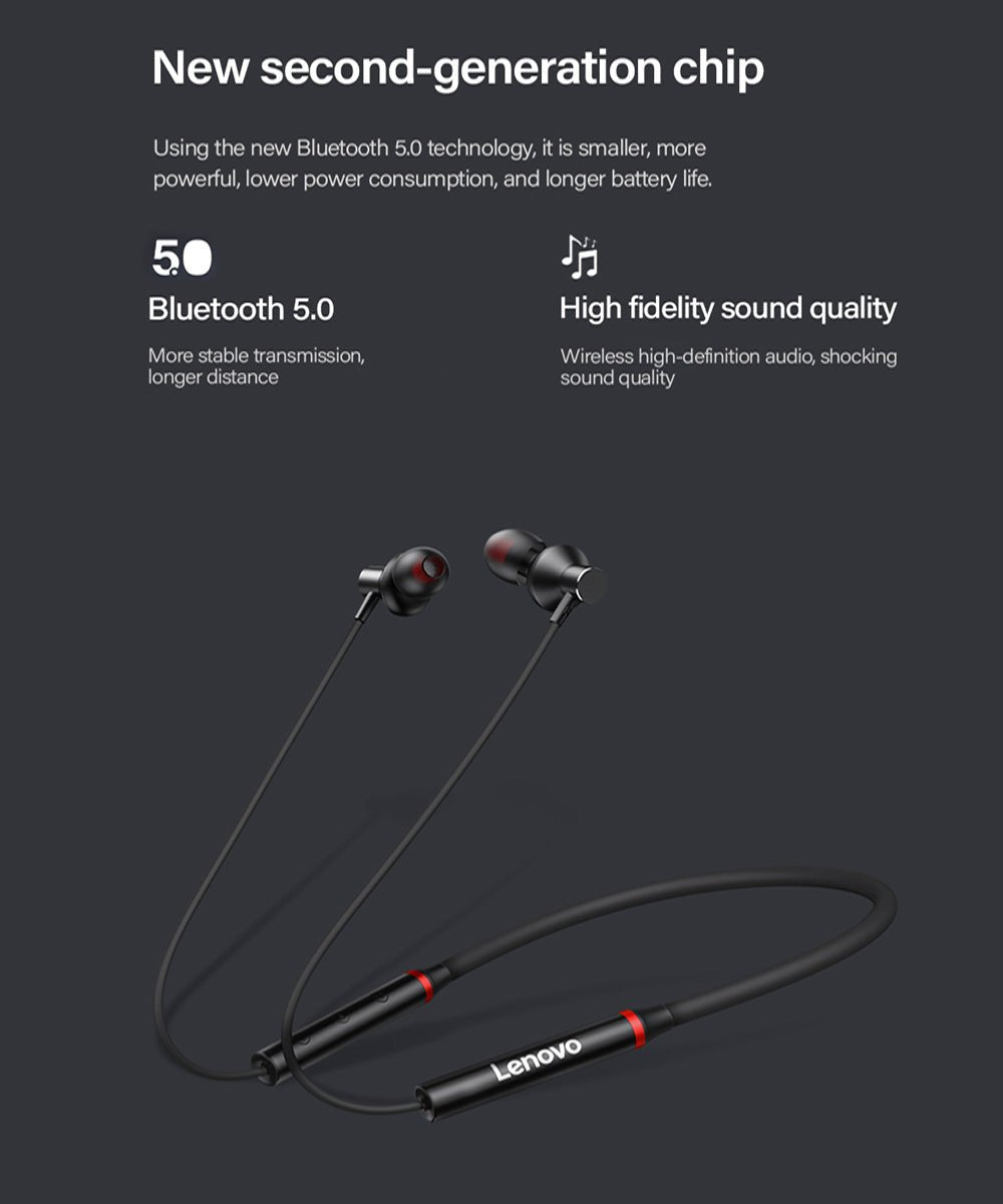 Best Original Lenovo HE05X Bluetooth HIFI Sound Magnetic Neckband Headphone In Pakistan